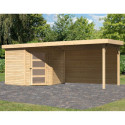 Abri de jardin en bois massif 5,95m² Schwandorf 5 avec appentis 280cm et paroi arrière – Karibu 