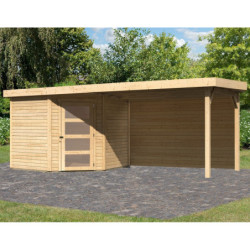 Abri de jardin en bois massif 5,95m² Schwandorf 5 avec appentis 280cm et paroi arrière – Karibu 