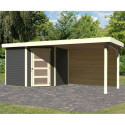 Abri de jardin en bois massif gris terre 5,95m² Schwandorf 5 avec appentis 280cm et paroi arrière – Karibu 