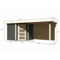 Abri de jardin en bois massif gris terre 5,95m² Schwandorf 5 avec appentis 280cm et paroi arrière – Karibu 