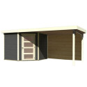Abri de jardin en bois massif gris terre 5,95m² Schwandorf 5 avec appentis 280cm et paroi arrière – Karibu 