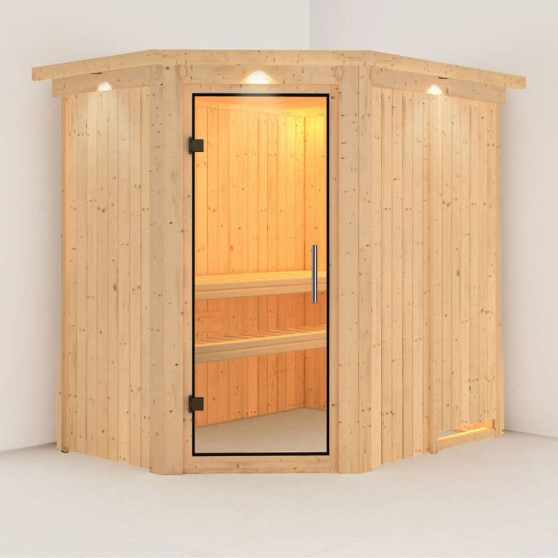 Sauna traditionnel d’angle Saja Plug &Play - 3 à 4 places 68mm KARIBU