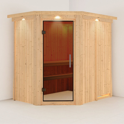 Sauna traditionnel d’angle Saja Plug &Play - 3 à 4 places 68mm KARIBU