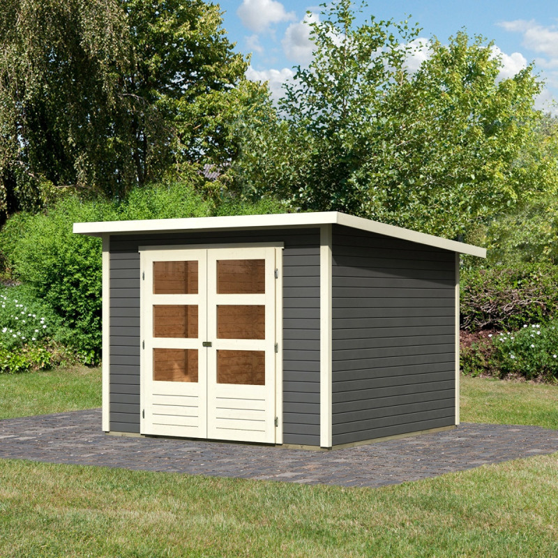 Abri de jardin en bois massif gris terre 6,05m² Stockach 4 – Karibu