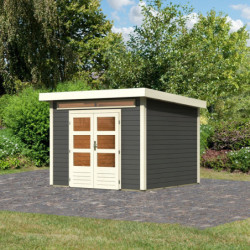 Abri de jardin en bois massif gris terre 7,50m² Kandern 6 – Karibu 
