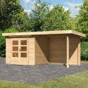 Abri de jardin en bois massif 4,98m² Kandern 2 avec appentis 235cm et paroi arrière – Woodfeeling