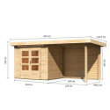 Abri de jardin en bois massif 4,98m² Kandern 2 avec appentis 235cm et paroi arrière – Woodfeeling