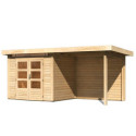 Abri de jardin en bois massif 4,98m² Kandern 2 avec appentis 235cm et paroi arrière – Woodfeeling