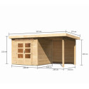 Abri de jardin en bois massif 5,95m² Kandern 3 avec appentis 235cm et paroi arrière – Karibu 