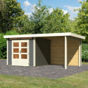 Abri de jardin en bois massif gris terre 5,95m² Kandern 3 avec appentis 235cm et paroi arrière – Karibu 