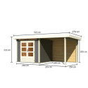 Abri de jardin en bois massif gris terre 5,95m² Kandern 3 avec appentis 235cm et paroi arrière – Karibu 