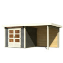 Abri de jardin en bois massif gris terre 5,95m² Kandern 3 avec appentis 235cm et paroi arrière – Karibu 