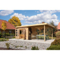 Abri de jardin en bois massif 7,50m² Kandern 6 avec appentis 320cm – Karibu 