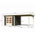 Abri de jardin en bois massif gris terre 7,50m² Kandern 6 avec appentis 320cm – Karibu 