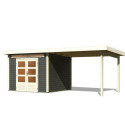 Abri de jardin en bois massif gris terre 7,50m² Kandern 6 avec appentis 320cm – Karibu 