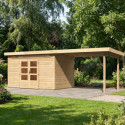 Abri de jardin en bois massif 8,88m² Kandern 7 avec appentis 320cm – Karibu 
