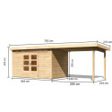 Abri de jardin en bois massif 8,88m² Kandern 7 avec appentis 320cm – Karibu 