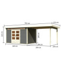 Abri de jardin en bois massif gris terre 8,88m² Kandern 7 avec appentis 320cm – Karibu 