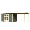Abri de jardin en bois massif gris terre 8,88m² Kandern 7 avec appentis 320cm – Karibu 
