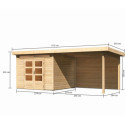 Abri de jardin en bois massif 7,50m² Kandern 6 avec appentis 320cm et paroi arrière – Karibu 