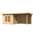 Abri de jardin en bois massif 7,50m² Kandern 6 avec appentis 320cm et paroi arrière – Karibu 