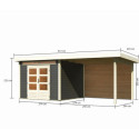 Abri de jardin en bois massif gris terre 7,50m² Kandern 6 avec appentis 320cm et paroi arrière – Karibu 