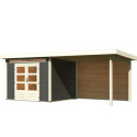 Abri de jardin en bois massif gris terre 7,50m² Kandern 6 avec appentis 320cm et paroi arrière – Karibu 