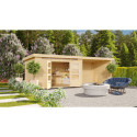 Abri de jardin en bois massif 8,88m² Kandern 7 avec appentis 320cm et paroi arrière – Karibu 