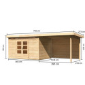 Abri de jardin en bois massif 8,88m² Kandern 7 avec appentis 320cm et paroi arrière – Karibu 