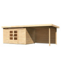 Abri de jardin en bois massif 8,88m² Kandern 7 avec appentis 320cm et paroi arrière – Karibu 