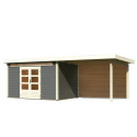 Abri de jardin en bois massif gris terre 8,88m² Kandern 7 avec appentis 320cm et paroi arrière – Karibu 