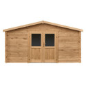 Abri en bois massif 16m² PRIMO 28mm traité teinté marron Gardy Shelter