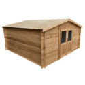 Abri en bois massif 16m² PRIMO 28mm traité teinté marron Gardy Shelter
