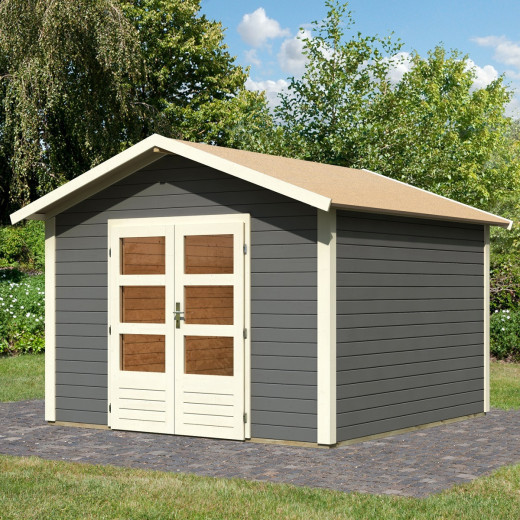 Abri de jardin en bois massif gris terre 9,24m² Talkau 8 – Karibu 