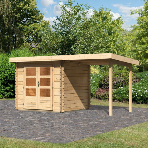 Abri de jardin en bois massif 5,62m² Bastrup 2 avec appentis 200cm – Woodfeeling