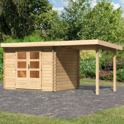 Abri de jardin en bois massif 7,04m² Bastrup 3 avec appentis 200cm – Karibu 