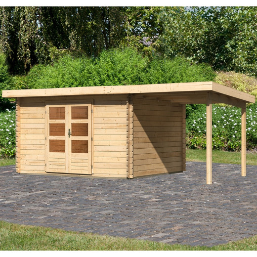 Abri de jardin en bois massif 10,60m² Bastrup 7 avec appentis 200cm – Karibu 