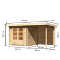 Abri de jardin en bois massif 5,62m² Bastrup 2 avec appentis 200cm et paroi arrière – Karibu 