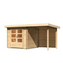 Abri de jardin en bois massif 5,62m² Bastrup 2 avec appentis 200cm et paroi arrière – Karibu 