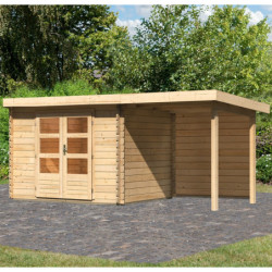 Abri de jardin en bois massif 7,04m² Bastrup 3 avec appentis 200cm et paroi arrière – Karibu 