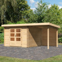 Abri de jardin en bois massif 8,82m² Bastrup 5 avec appentis 200cm et paroi arrière – Karibu 