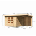 Abri de jardin en bois massif 8,82m² Bastrup 5 avec appentis 200cm et paroi arrière – Karibu 