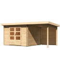 Abri de jardin en bois massif 8,82m² Bastrup 5 avec appentis 200cm et paroi arrière – Karibu 