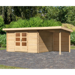 Abri de jardin en bois massif 10,60m² Bastrup 7 avec appentis 200cm et paroi arrière – Karibu 