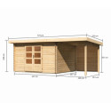 Abri de jardin en bois massif 10,60m² Bastrup 7 avec appentis 200cm et paroi arrière – Karibu 
