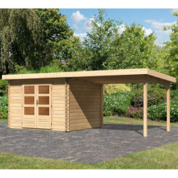 Abri de jardin en bois massif 8,82m² Bastrup 5 avec appentis 300cm – Karibu 