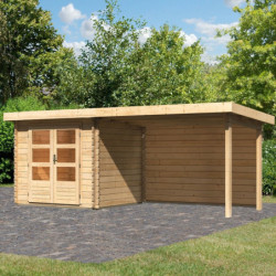 Abri de jardin en bois massif 5,62m² Bastrup 2 avec appentis 300cm et paroi arrière – Karibu 