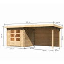 Abri de jardin en bois massif 5,62m² Bastrup 2 avec appentis 300cm et paroi arrière – Karibu 