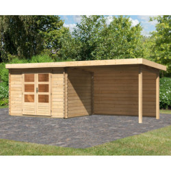 Abri de jardin en bois massif 7,04m² Bastrup 3 avec appentis 300cm et paroi arrière – Karibu 