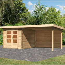 Abri de jardin en bois massif 7,04m² Bastrup 4 avec appentis 300cm et paroi arrière – Karibu 